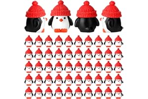 Soulchen 50 Pcs Mini Penguin Figurines Small Resin Penguin with Red Hat Tiny Animal Statue Cake Topper Birthday Decorations for Christmas Micro Landscape Party Supplies Doll House DIY Craft