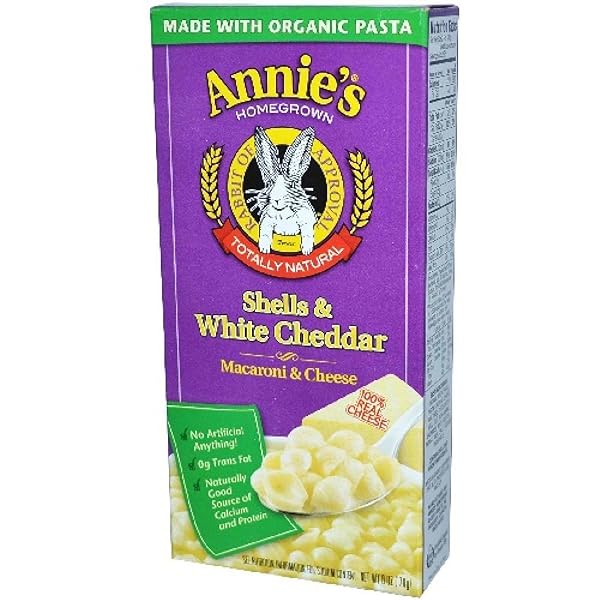 ANNIE’S ORGANIC SHELLS AND WHITE CHEDDAR, MADE WITH REAL CHEESE, 6 OZ