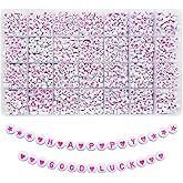 Looconi 1400pcs Pink Letter Beads 4x7mm White Round Acrylic Alphabet A-Z Heart Star Beads for Jewelry Making Bracelets Necklaces Key Chain