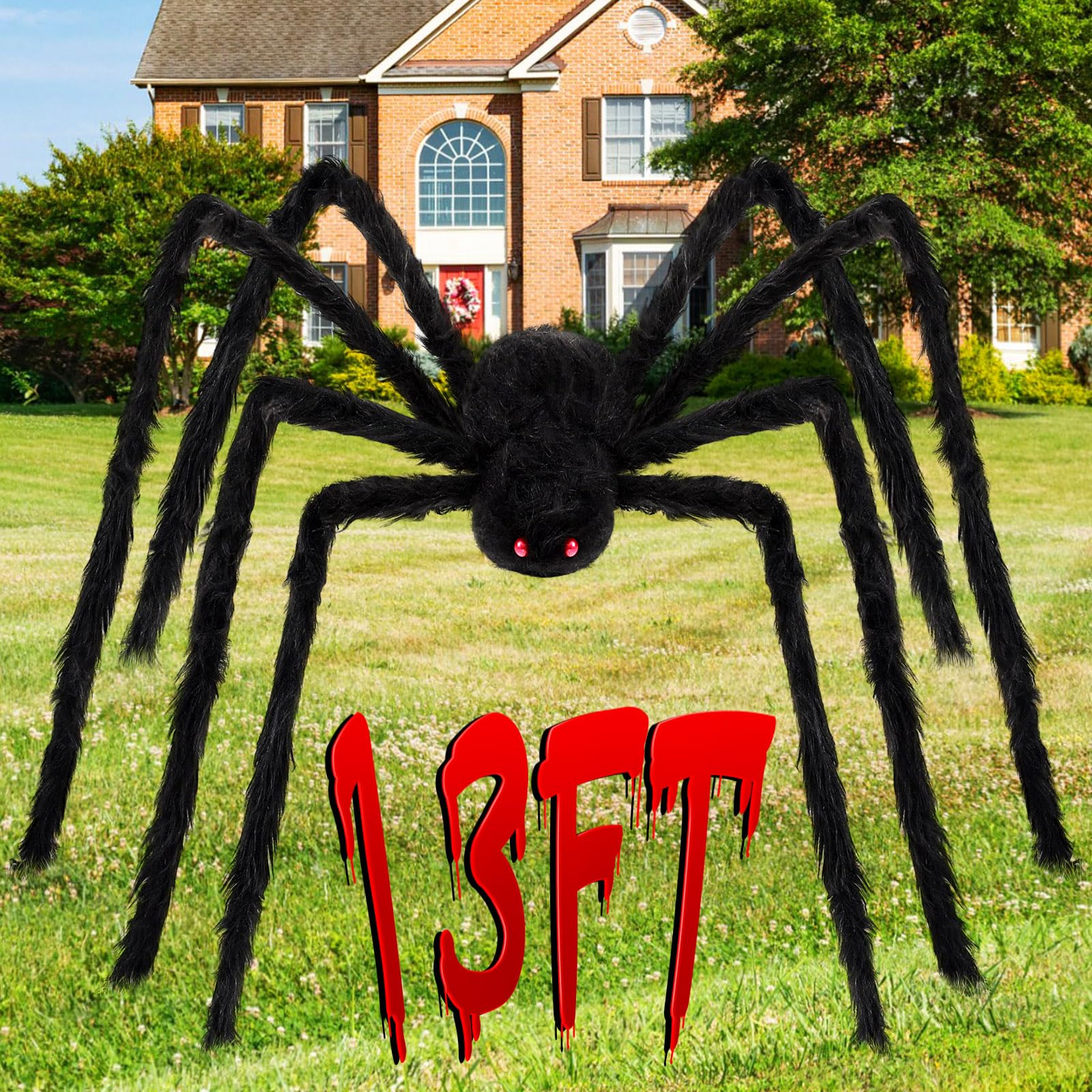 Photo 1 of Wettarn 1 Pack 13 ft Giant Spider 2025 Upgrade Scary Halloween Large Fake Realistic Big Spider Decorative Hairy Props for Halloween Outdoor Indoor Yard Party House (Black)