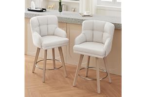 SAECKBERG 360°Swivel Counter Height Bar Stools with Back, 26 inch Solid Wood Legs, Bar Stool Modern Kitchen Island Chairs, Fabric (Beige- Fabric, 26" H- Set of 2)