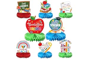 YISONG 8 Pieces Teacher Appreciation Table Decorations Honeycomb Centerpieces Thank You Teachers Table Centerpieces Sign Table Topper for Teacher Day Graduation Back to School Party Home Classroom Decor
