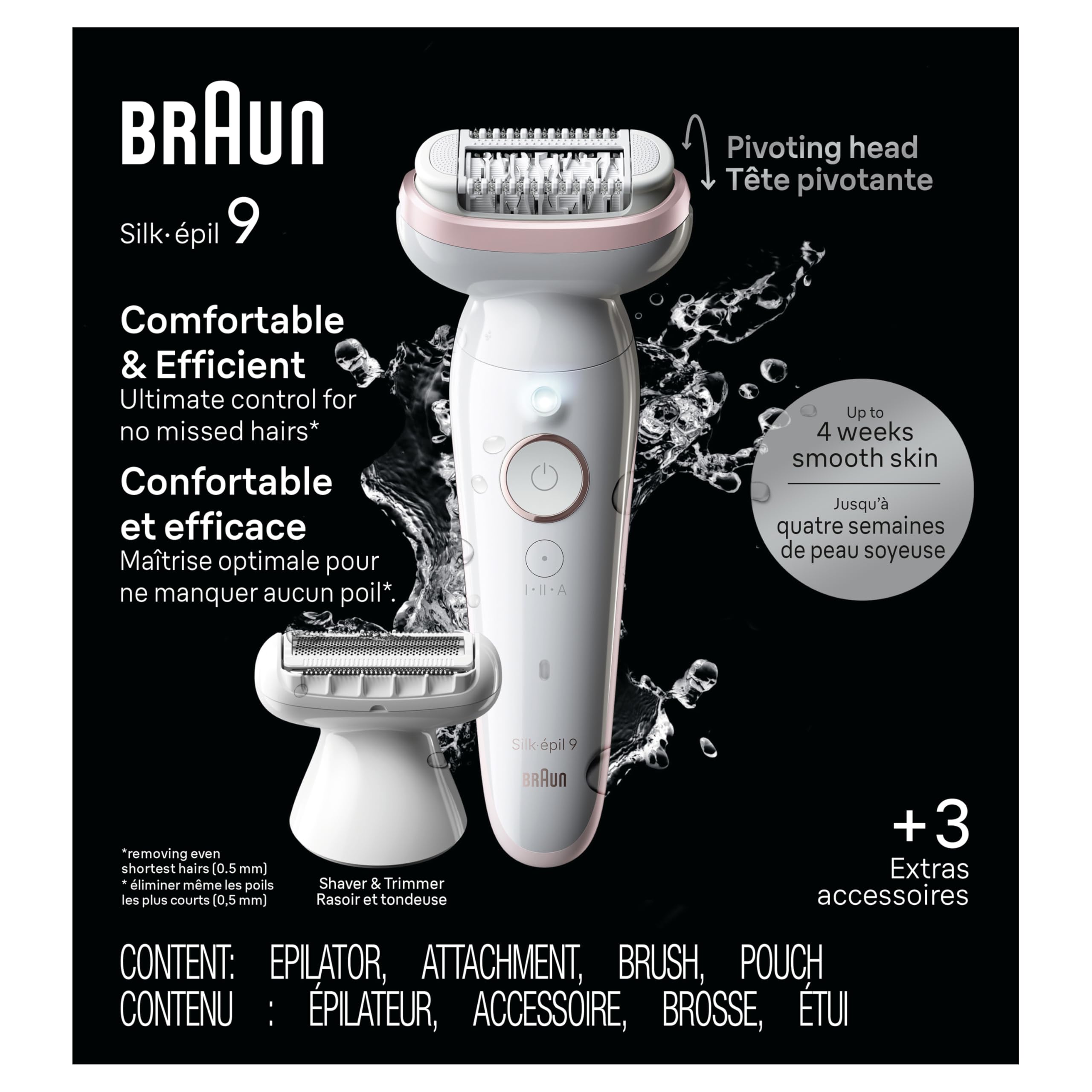 Braun Epilator Silk-épil 9, Hair Removal Device, Women Shaver & Trimmer, Pivoting Head, Wet and Dry Epilator, Includes Shaver Head and Trimmer Comb, SES9-030