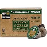 Vermont Coffee Company, Organic Medium Roast Coffee, K-Cup Single-Serve Compostable Coffee Pods, 10CT, Made in the USA