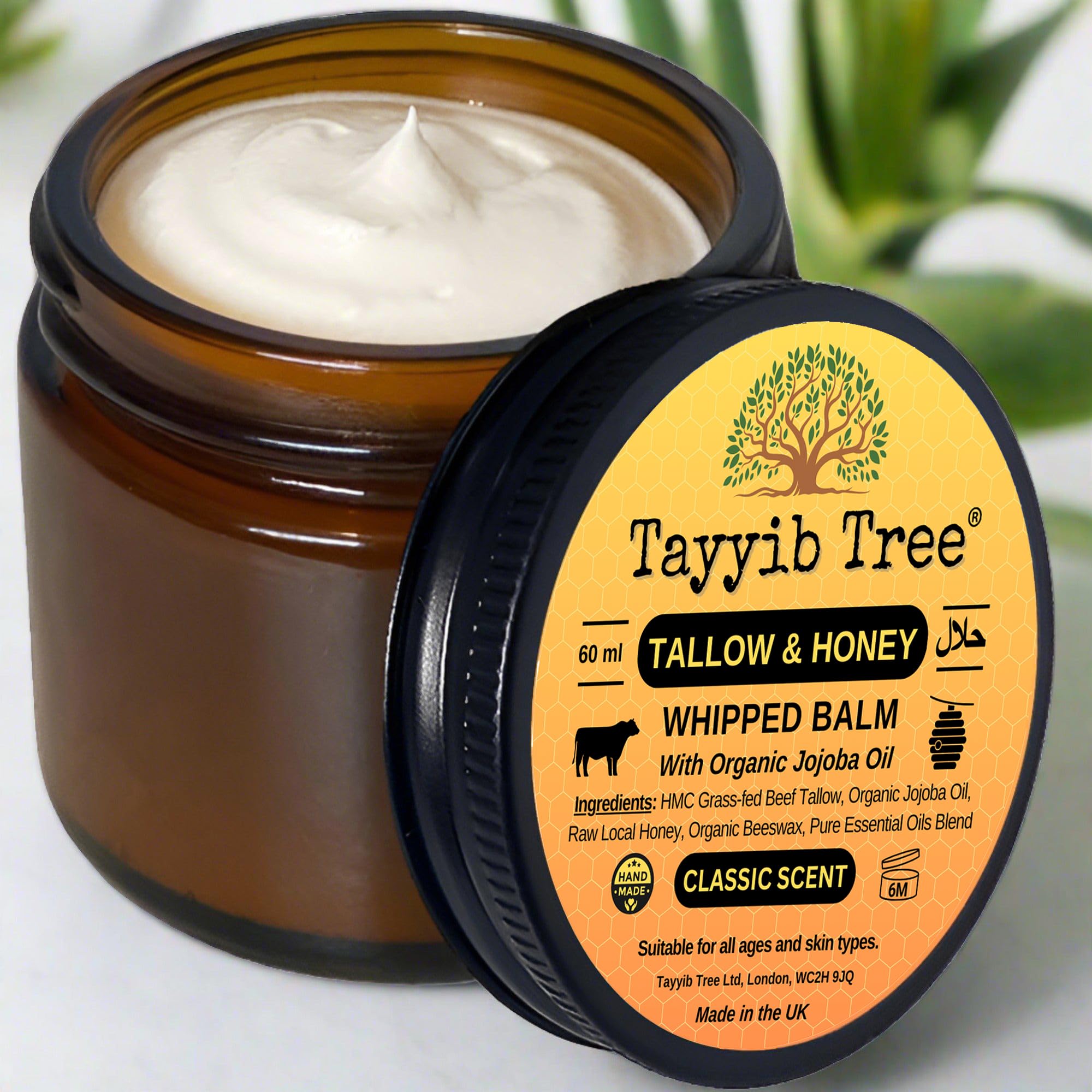 Tallow & Honey Balm - Intense Relief for Acne, Eczema, Psoriasis, Dry Skin - with Grass-fed Tallow, Raw Honey & Organic Jojoba Oil - 60ml (Classic Unisex)