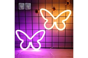 2 Packs Butterfly Neon Lamp, Attivolife Purple Yellow Art Wall Home Decor Light up LED Light Sign with USB Powered, Best Crea