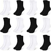 SPTRAMLE Kids Socks 12 Pairs Crew Socks for Toddler Boys Girls 1-14 Years | School Athletic Mid Cut Socks, Breathable, Lightweight, Multipack Black White, Indoor &amp; Outdoor