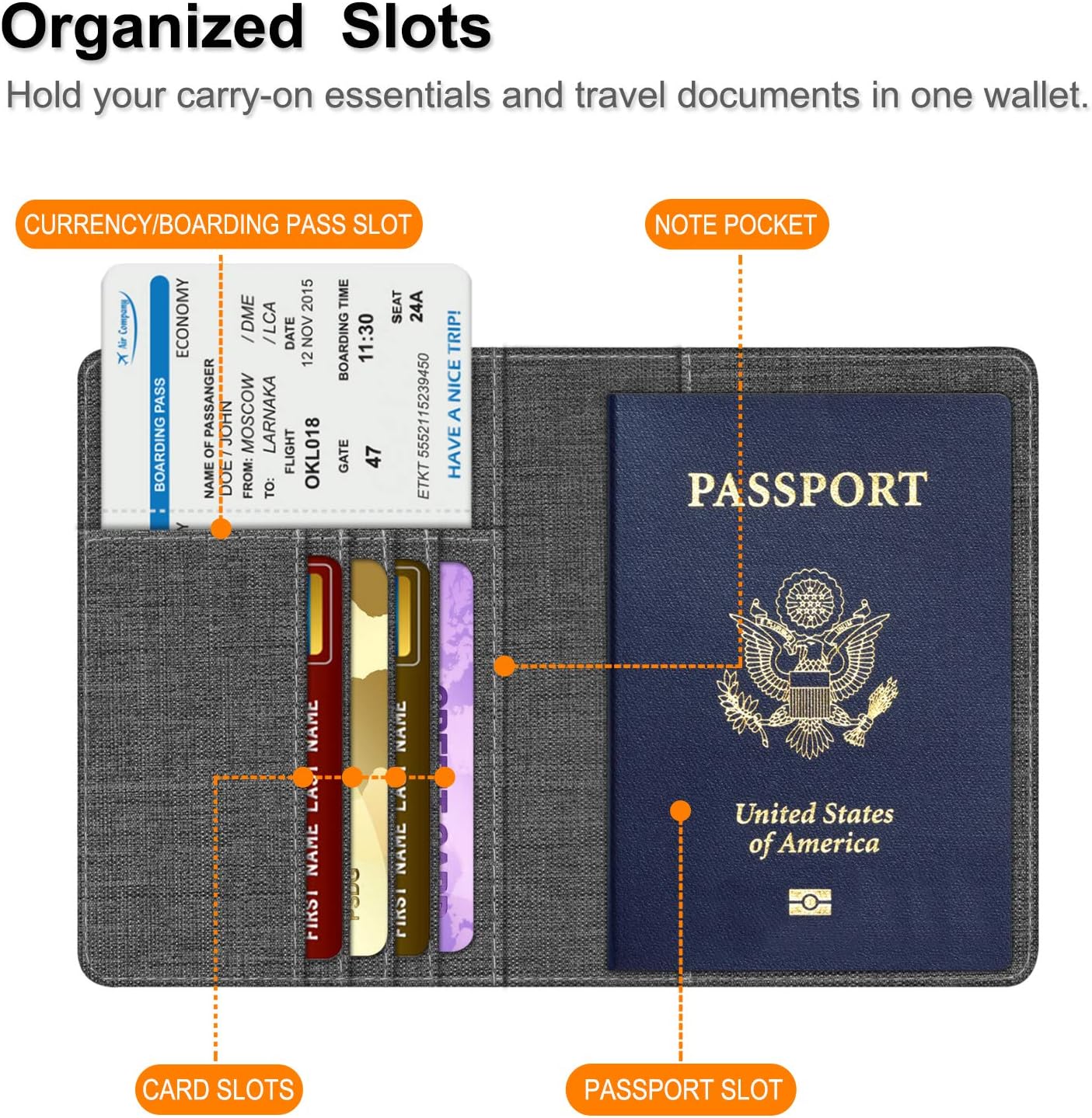  | Fintie Passport Holder Travel Wallet RFID Blocking PU Leather Card Case Cover, Denim Charcoal/Brown | Passport Covers