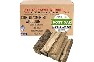 Cattleack Smok'in Tinder Logs, Cooking, Smoking, Grilling, Master BBQ - USA Smoking Wood Logs, 12" Length, Up to 3" Wide, Comes in 12"x12"x6" Box, 1/2 Cu. Ft., Secret to Smoky Perfection (Post Oak)