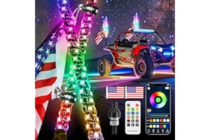 DREAMOTOR Whip Lights, 2Pcs 2FT Spiral RGB LED Whip Lights for Side by Side with Wireless Remote and APP Control, RGB Chasing Lighted Antenna Whips for UTV ATV Truck Polaris Dune Buggy RZR Can-Am