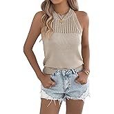 jinghuiyue Women's Hollow Out Sweater Vest Trendy Knitted Tank Tops Solid Color Crew Neck Sleeveless Pullover Sweater