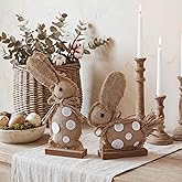 Leinuosen 2 Pcs Easter Bunny Decoration Easter Bunny Centerpieces for Tables Rustic Wooden Rabbit Sign Decor Rustic Farmhouse Tiered Tray Decor Rabbit Table Decoration for Desk Office Farmhouse Home