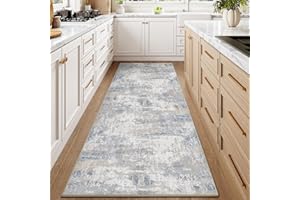 WondRg 3x8 Washable Runner Rug Blue Cream Abstract Modern Hallway Kitchen Non Slip Area Rug Living Room Bedroom Throw Rug Soft Thin Simple Indoor Carpet for Entrance Laundry Bathroom