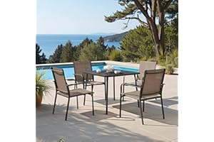 LAUSAINT HOME 5-Piece Outdoor Dining Set, Patio Furniture Set with Textilene Chairs and Square Metal Table, All-Weather Table and Chairs Set with Umbrella Hole for Backyard, Garden, and Poolside