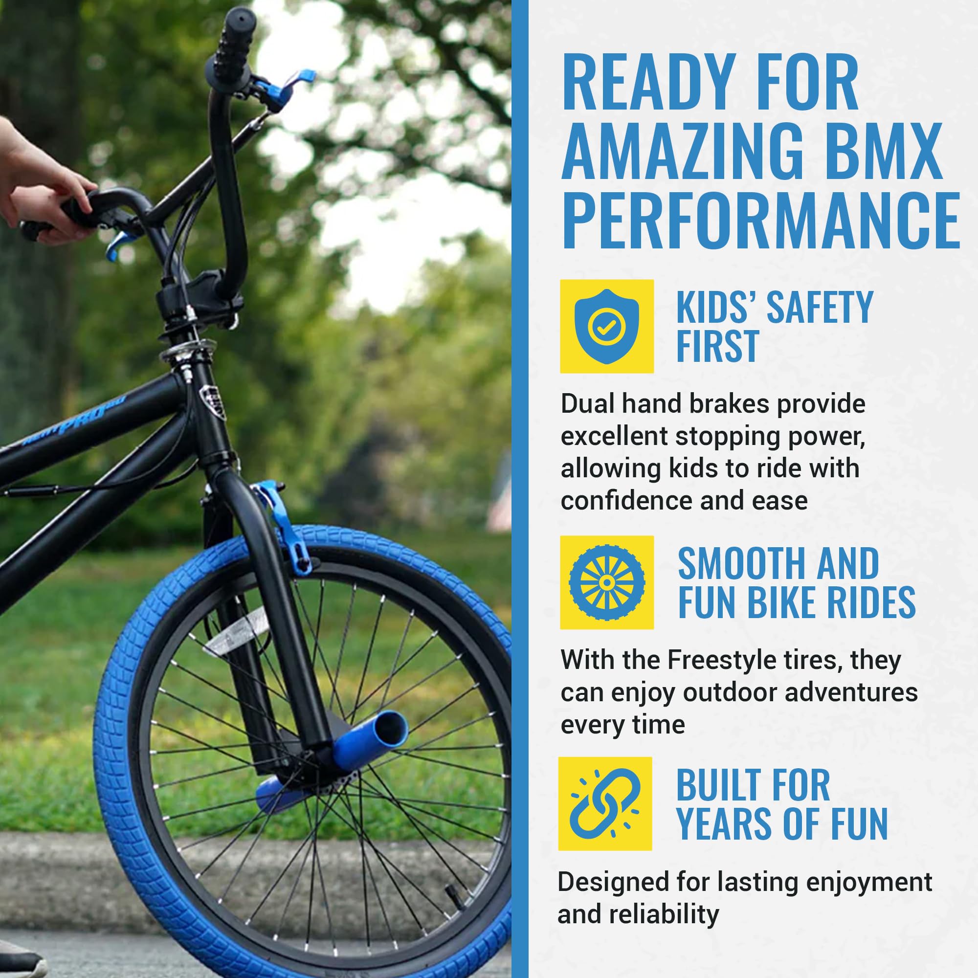 Kent International 20 Inch Kent PRO 20 - 20 Inch BMX Bike with Front & Rear Hand Brakes and Padded BMX Saddle - Sturdy Bicycle for Kids with Adjustable Handlebar