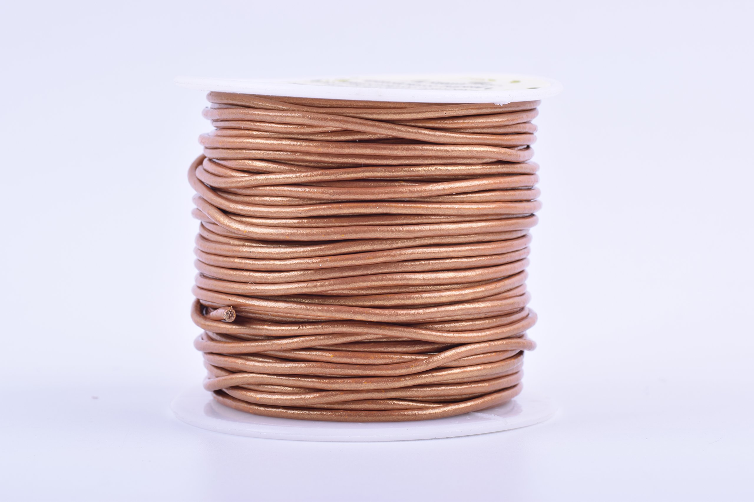 KONMAY 1 Roll 22.75 Meters 2.0mm Metallic Golden Round Real Leather Cord for Jewellery Making and Crafting