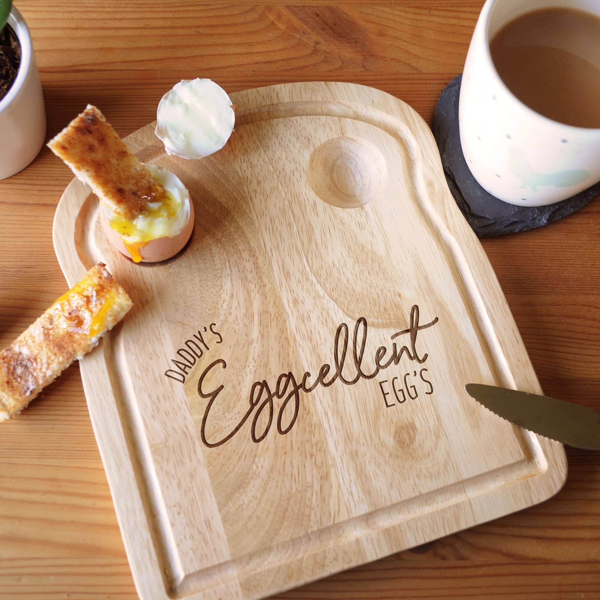 eBuyGB Engraved Breakfast Board, Daddy's Eggcellent Egg's, Egg & Soldiers Dippy, Toast Shaped Serving Board, Dippy Eggs and Toast, Easter, Father's Day, Birthday Gift for Dad