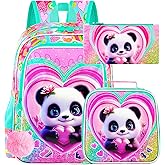 3PCS Girls Backpack, Kids Water Resistant Heart Bookbag Set with Lunch Box, Cute Kids School Bag for Preschool Toddler