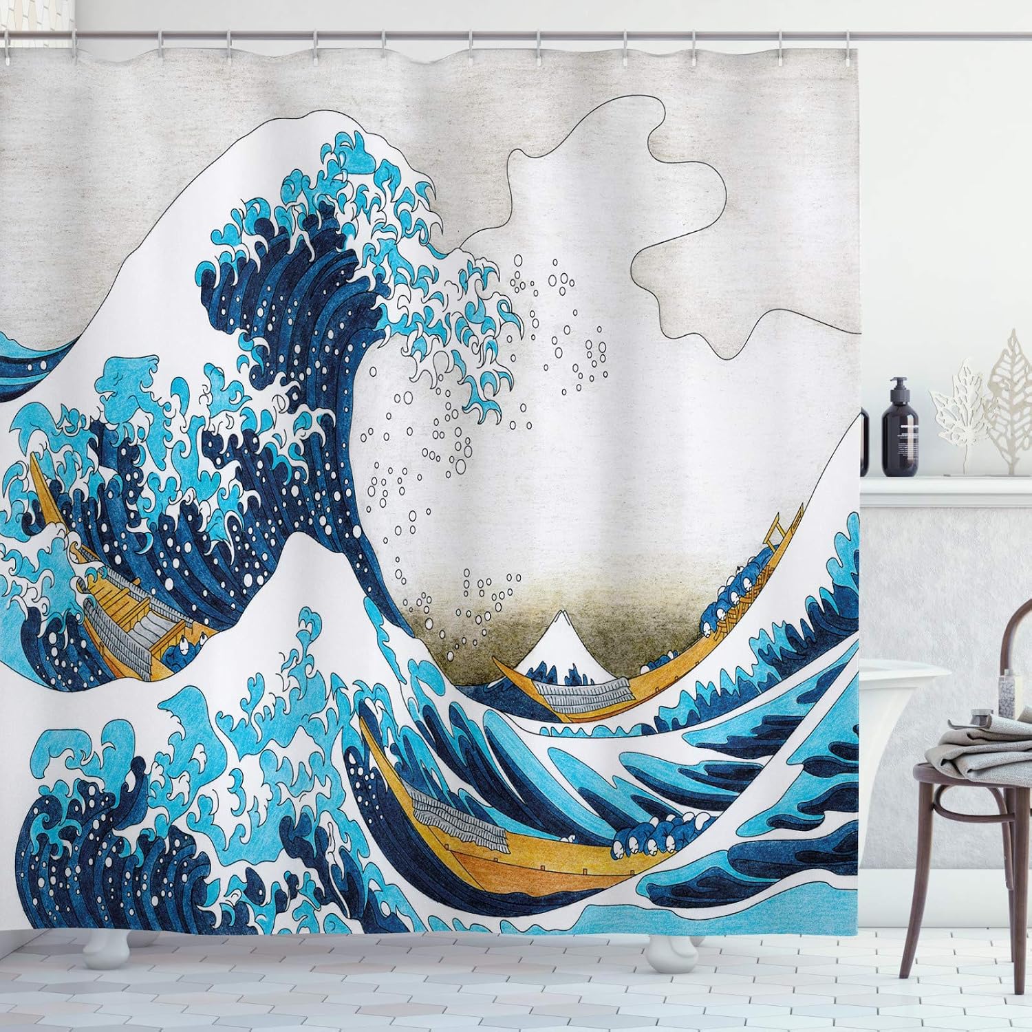 ABAKUHAUS Mandala Rideau de Douche, Ombre Fleur de Vie, Tissu Ensemble de Décor de Salle de Bain avec Crochets, 175 cm x 180 cm, Bleu pâle Violet Indigo