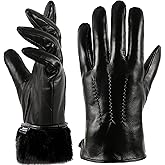 VIKIDEER Super Warm Fur Lined Leather Gloves for Men Touchscreen Driving