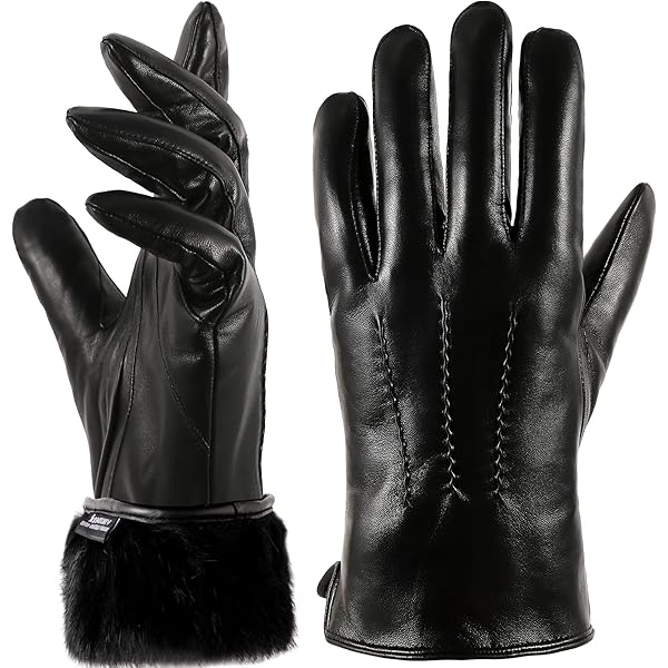 OCXMME Super Warm Rabbit Fur Mens Leather Gloves for Men Winter