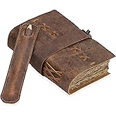 Leather Bound Vintage Journal for Women & Men - Book of Shadows - Lock Closure - 200 Pages of Antique Deckle Edges Handmade Paper - Rustic Brown Color