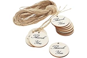 100-Pack Round Thank You Wood Tags with Twine for Wedding and Baby Shower, Party Favours, 3.8 cm