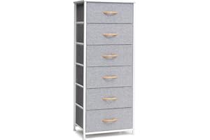 Crestlive Products Tall Dresser Storage Tower - Sturdy Steel Frame, Wood Top, Easy Pull Fabric Bins, Handles - Vertical Organizer Unit for Bedroom, Hallway, Entryway, Closets - 6 Drawers (Light Gray)