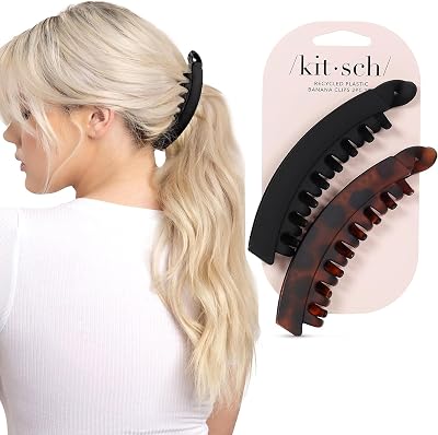 Kitsch Banana Clips For Women Retro 80s Style Two Pack Black Tort