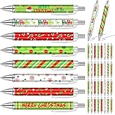 Cholemy 40 Pcs Christmas Pens Bulk Retractable Cute Red and Green Santa Claus Snowman Cartoon Black Ink Pen Gel Ink 1 mm Ballpoint for Adult Coworkers Stationary Office Xmas Party Gifts (Novel)