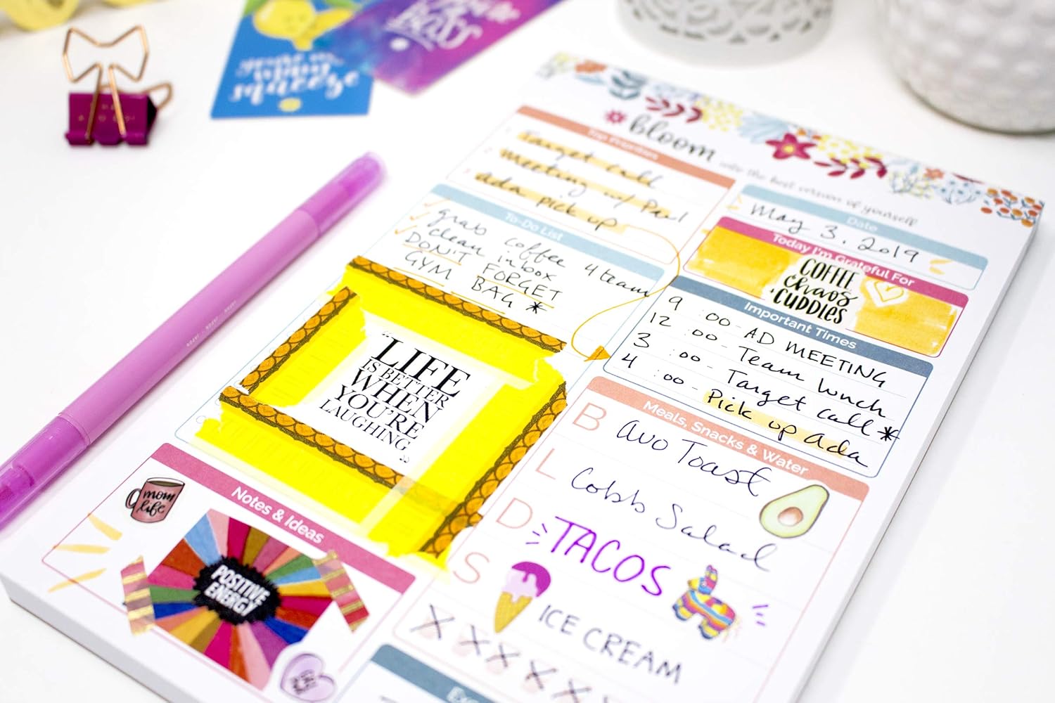 bloom daily planners Daily Planning System Tear Off to-Do Pad - 6" x 9" - Floral Dots : Office Products