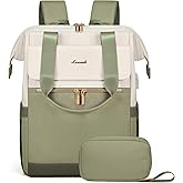 LOVEVOOK Laptop Backpack for Women, 15.6 Inch Work Laptop Bag with USB Port, Fashion Teacher Nurse Backpack Purse, Waterproof Travel Computer Backpack with Organizer Bag, 2PCS, Beige-Bean Green