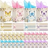 Qeeenar 36 Sets Christian Gift Bags for Women Butterfly Party Favors Religious Bible Verse Gift Bags Bulk with Blessing Cards Tissue Paper for Baptism Church Wedding Birthday