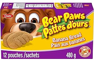 Bear Paws Banana Bread Cookies - Soft Cookie Snack Packs, Family Size, Peanut Free School Snacks, 480g, 12 pouches