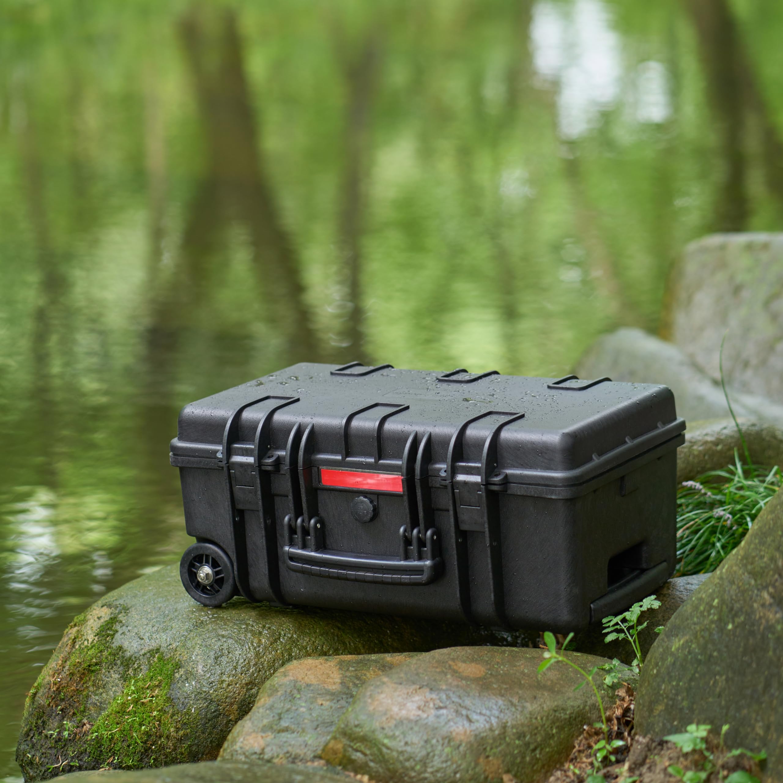 Amazon Basics Hard Camera Case with Wheels, Large, Black, Solid, 22