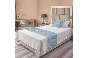 Ambesonne Navy Blue Bed Runner Set, Tropical Rainforest Inspirations Blue Palm Tree Leaves Abstract Exotic Nature, Decorative Bedding Scarf and a Pillow Sham for Hotels Homes, Twin, White Blue