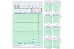 [8000] Gorilla Supply Guest Check Book 3.4" x 5.04" Server Notepads Order Pad for Waiter and Waitress, Bond Single Part Perforated Checks, Green, 8000 (8 pkg x 100 Checks x 10 Books)