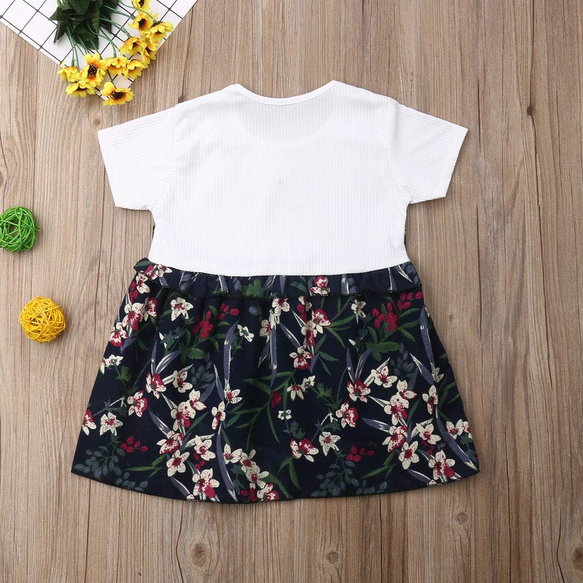 Playwear Infant Toddler Baby Girls Floral Dress Short Sleeve One Piece Dress Summer Outfit Clothes Baby Girls