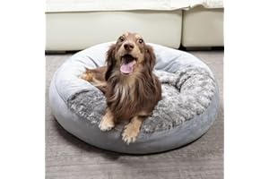 XAVARO Cave Dog Bed with Blanket Donut Round Plush Cozy Cat Pet Bed for Puppy Machine Washable Removable Cover Cat Anti-Slip Bottom Gray 26X26X8 inch