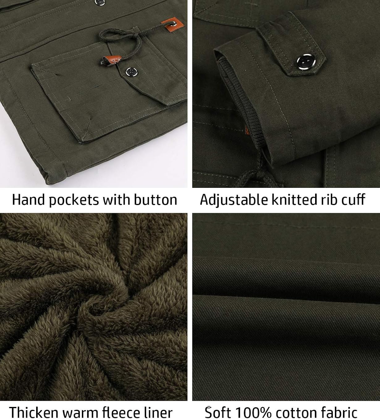 CARWORNIC Men's Winter Warm Military Jacket Thicken Windbreaker Cotton Cargo Parka Coat with Removable Hood: Clothing