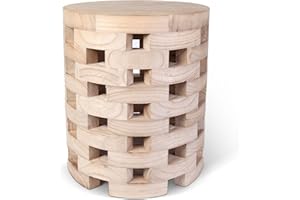 Athaliah Wooden Side Table, 17.32" H Hand Carved Rustic Wood Tree Stump End Table, Natural Paulownia Wood Round Coffee Table, Indoor Outdoor Wood Stump Stool for Living Room, Bedroom, Garden, Patio