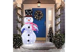 Kemooie 3FT Lighted Snowman Christmas Decorations, Pre-Lit Light Up White Collapsible Snowman with Built-in Led Lights Holiday Snowman for Home Indoor Lawn Yard Xmas Décor