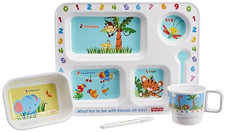 Fisher Price Learning 1,2,3 Rectangular Kids Dinner Gift Set, 4-Pieces