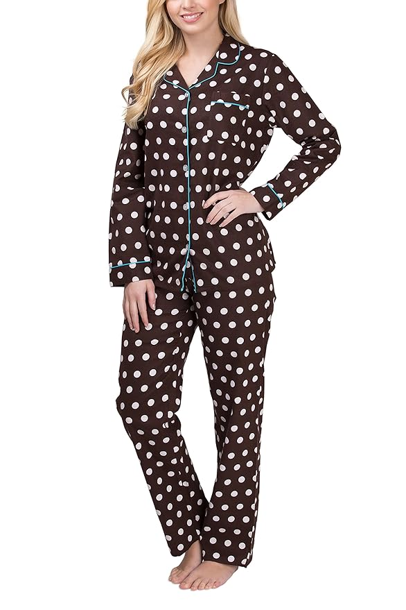 Moonline Flanell-Schlafanzug für Damen mit Knopfleiste und Polka Dot-Design