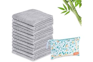 Lavien Home 12 Pack Bamboo Washcloths Grey with Multi-Purpose Clutch Bag, Ultra-Soft Absorbent Towels for Face, Body, Shower, Make-Up, Baby, and More - Cloud Touch, 10"x10" (Gray)