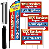 Hahafelt 3 Pcs Tax Service Yard Sign 1 Pcs 7 ft Income Tax Impuestos Feather Flag with Pole Kit Impuestos Yard Sign with Metal Stakes Windless Swooper Banner Flag for Outdoor Business Promotion