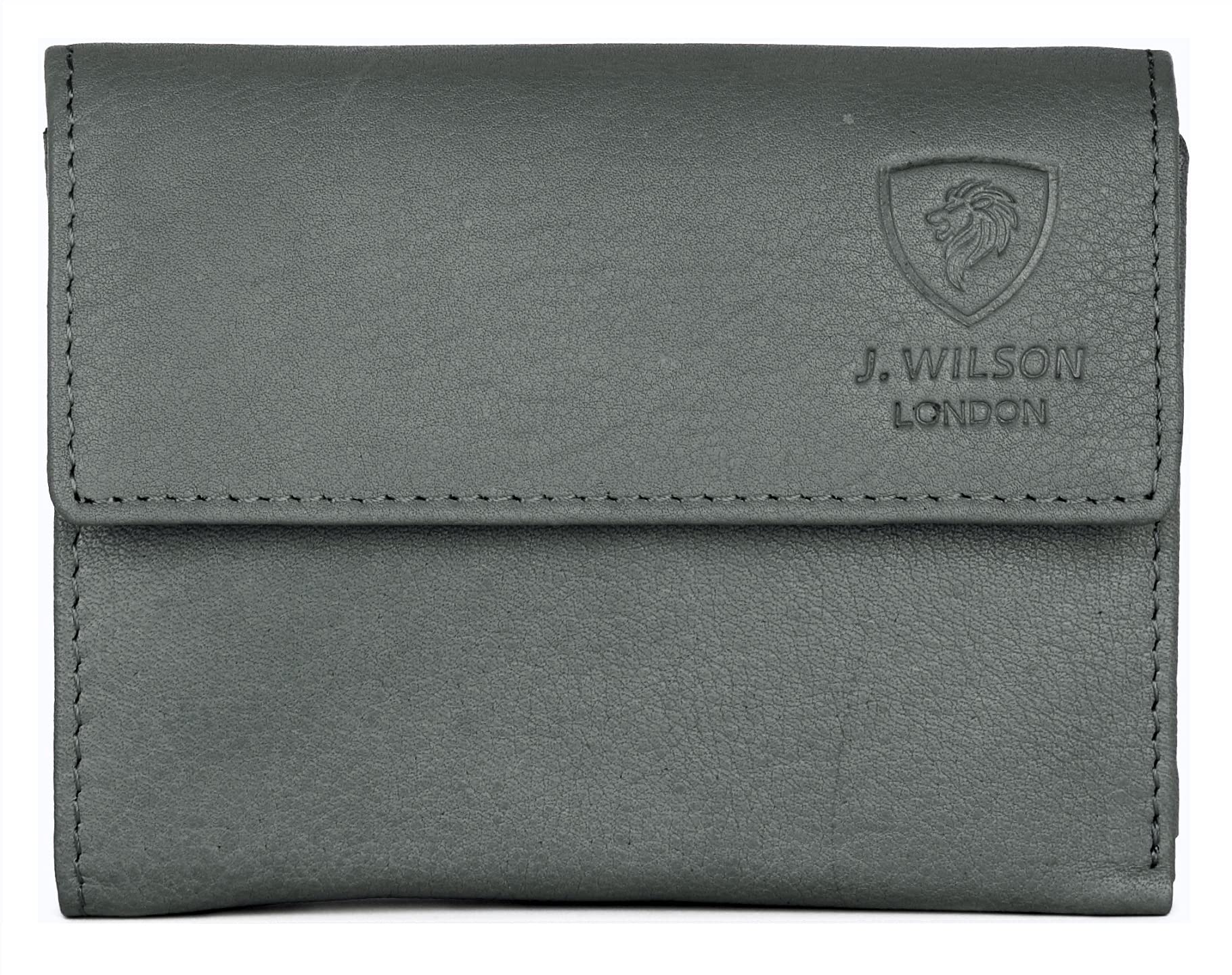 J. Wilson London Ladies RFID Safe Designer Leather Purse Card Women Wallet Zip Pocket Boxed (Grey)