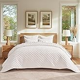 EVERGRACE Luxury Velvet Quilt Set King Size, Diamond Quilted Lightweight Velvet Comforter for All Season, Ultra Soft Oversized Bedspread Coverlet Bedding Set with 2 Pillow Shams, Ivory White