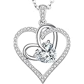 OOBEE Valentines Day Gifts for Her Moissanite Love Heart Pendant Necklaces for Women 925 Sterling Silver with Birthstone Zirconia, Ideal Birthday Anniversary Mothers Day Christmas Jewelry Gifts for Wife Mom Girlfriend