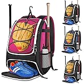 BROTOU Baseball Bag, Softball Bag for Baseballgear & T-Ball Bat, Baseball Backpack with Shoes Compartment for Men/Women
